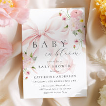 Baby In Bloom Pink Bow Baby Shower Invitation