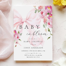 Baby In Bloom Pink Bow Baby Shower Invitation