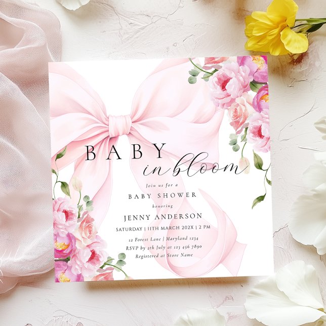 Baby In Bloom Pink Bow Baby Shower Invitation (Creator Uploaded)