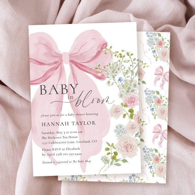 Baby in Bloom Pink Bow Baby Shower Invitation (Creator Uploaded)