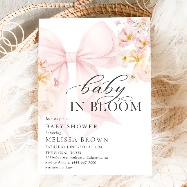 Baby In Bloom Pink Bow Baby Shower Invitation (Creator Uploaded)