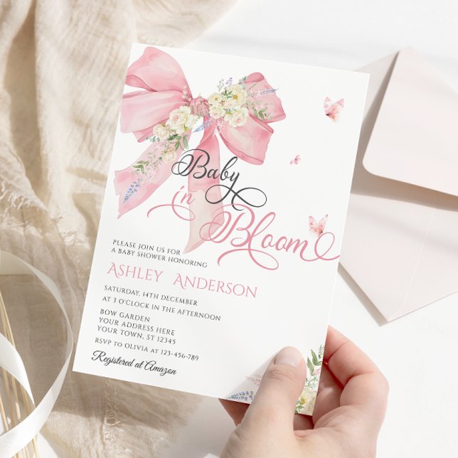 Baby In Bloom  Pink Bow Baby Shower Invitation (Creator Uploaded)