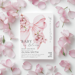 Baby in Bloom Pink Bow Baby Shower Invitation