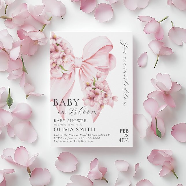 Baby in Bloom Pink Bow Baby Shower Invitation (Creator Uploaded)