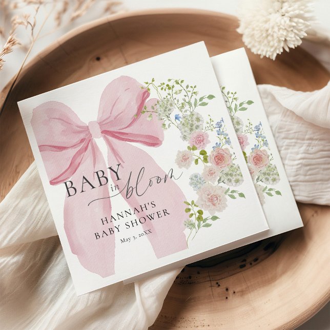 Baby in Bloom Pink Bow Baby Shower Napkin (Creator Uploaded)