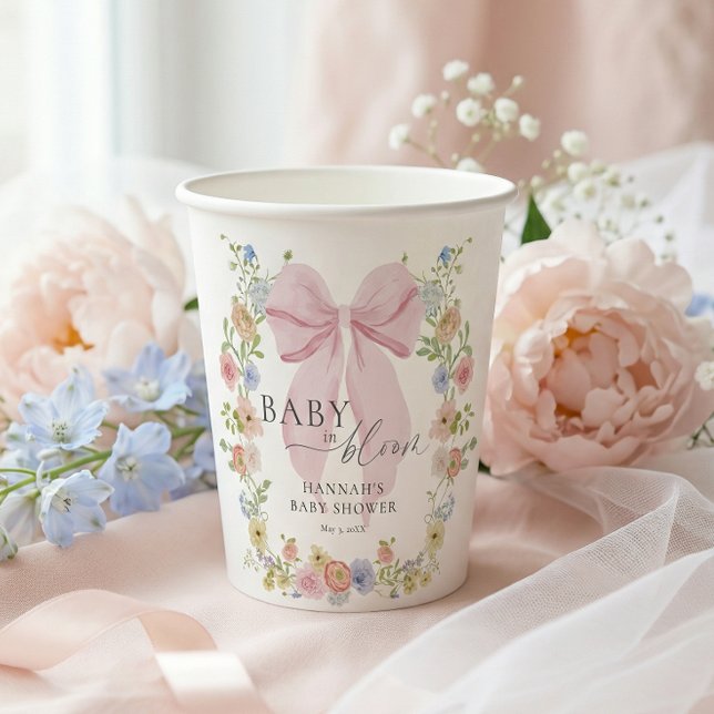 Baby in Bloom Pink Bow Baby Shower Paper Cups (Creator Uploaded)