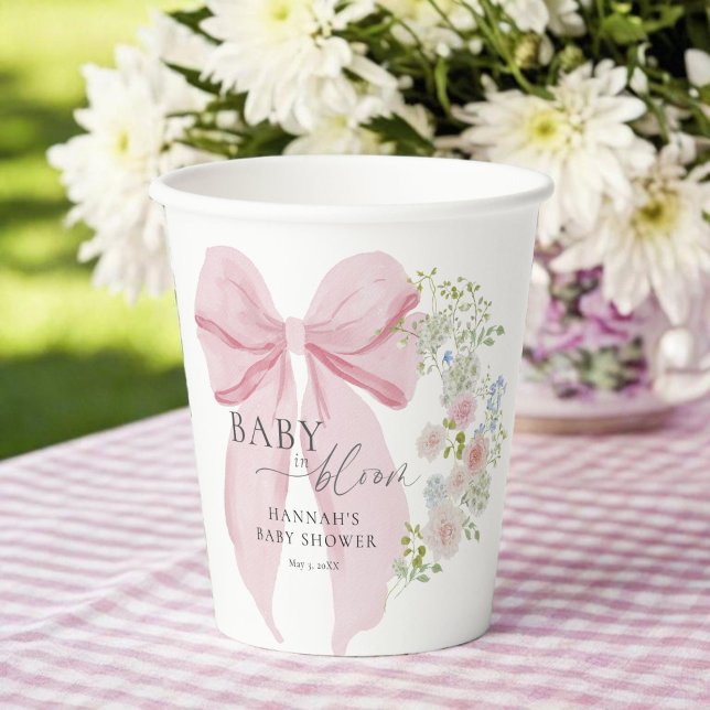 Baby in Bloom Pink Bow Baby Shower Paper Cups (Creator Uploaded)