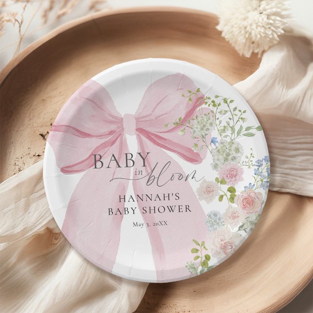 Baby in Bloom Pink Bow Baby Shower Paper Plate (Creator Uploaded)