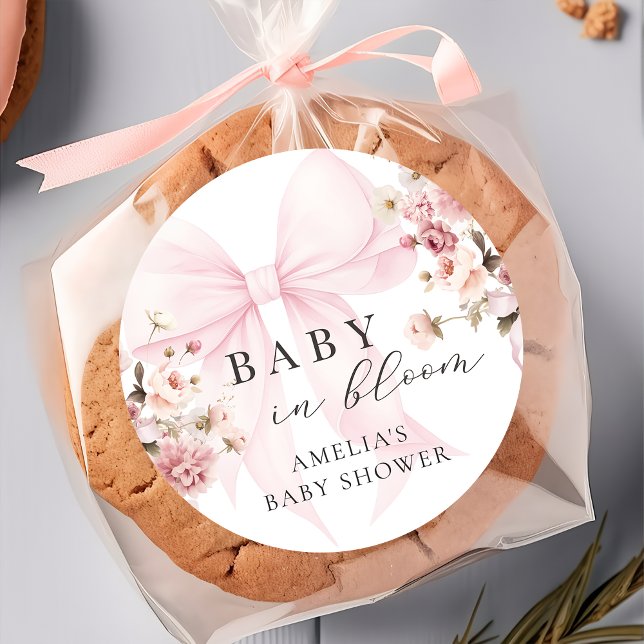Baby In Bloom Pink Bow Baby Shower Sticker (Creator Uploaded)