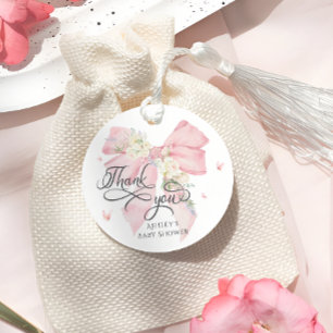 Baby in Bloom Pink Bow Baby Shower Thank You Favour Tags