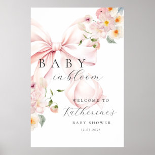 Baby In Bloom Pink Bow Baby Shower Welcome Poster