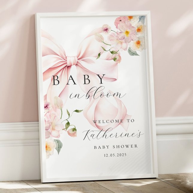 Baby In Bloom Pink Bow Baby Shower Welcome Poster (Creator Uploaded)