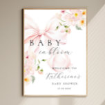 Baby In Bloom Pink Bow Baby Shower Welcome Poster<br><div class="desc">Celebrate the joyous arrival of a little girl with our "Baby in Bloom" baby shower welcome sign poster. This charming board features soft,  pastel pink delicate watercolor flowers in shades of pink and a beautifully illustrated pink bow.</div>