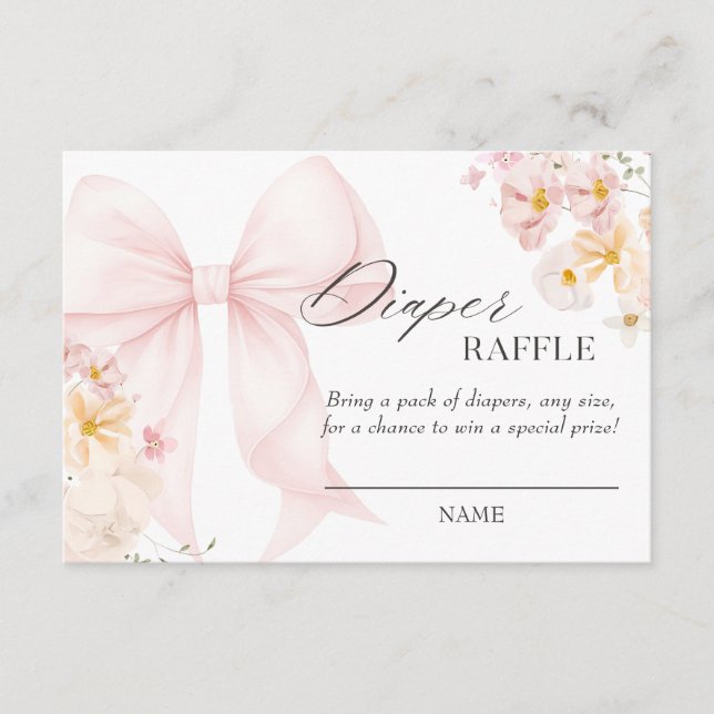 Baby in Bloom Pink Bow Diaper Raffle Enclosure Card (Front)