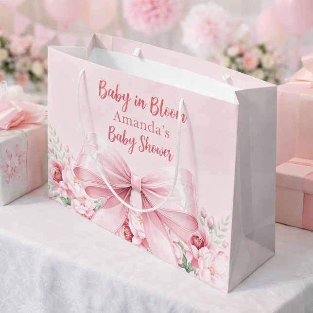 Baby in Bloom pink bow floral Baby Shower Large Gift Bag (Creator Uploaded)
