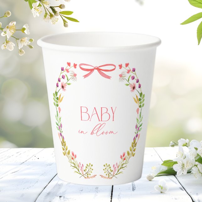 Baby in Bloom Pink Bow Floral Garden Baby Shower Paper Cups (Creator Uploaded)