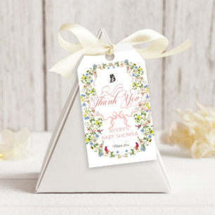 Baby in Bloom Pink Bow Floral Girl Baby Shower Gift Tags