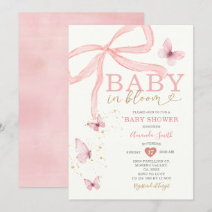 Baby in Bloom Pink Bow Girl Baby Shower  Invitation