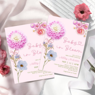 Baby in Bloom Pink Bow Girl Baby Shower Invitation
