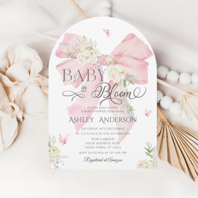 Baby In Bloom Pink Bow Girl Baby Shower Invitation (Creator Uploaded)