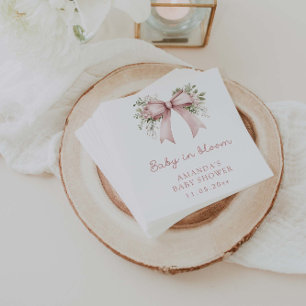Baby In Bloom Pink Bow Girl Baby Shower  Napkin