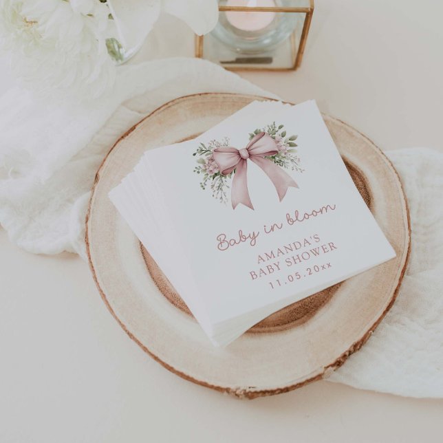 Baby In Bloom Pink Bow Girl Baby Shower  Napkin (Creator Uploaded)