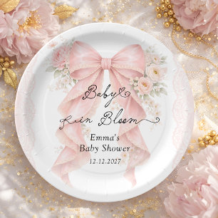 Baby in Bloom Pink Bow Girl Baby Shower Paper Plate