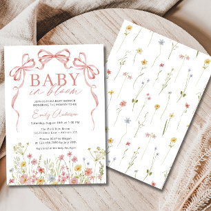 Baby in Bloom Pink Bow Girl Wildflower Shower Invitation