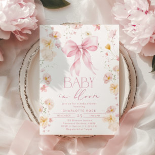 Baby in Bloom Pink Bow Wildflower Baby shower Invitation