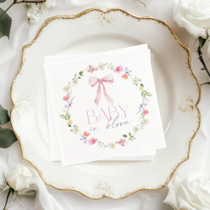 Baby in Bloom Pink Bow Wildflower Baby shower Napkin