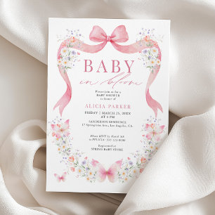 Baby in bloom pink bow wildflower girl baby shower invitation