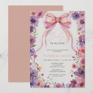 Baby in Bloom Pink Bow Wildflowers Baby Shower Invitation