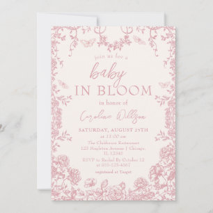 Baby In Bloom Pink Chinoiserie Baby Shower Invitation