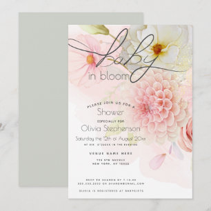 Baby in Bloom Pink Dahlia Floral Baby Shower Invitation