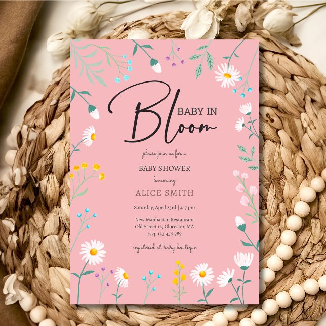 Baby in bloom pink daisy Baby shower Invitation (Creator Uploaded)
