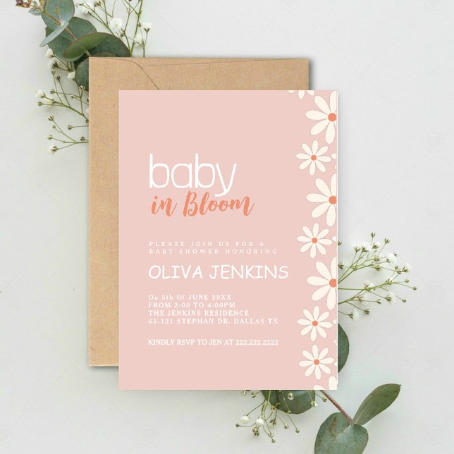 Baby in Bloom Pink Daisy Baby Shower Invitation (Creator Uploaded)