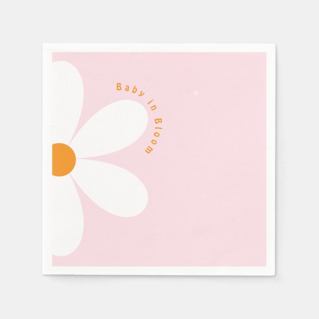 Baby in Bloom Pink Daisy Baby Shower  Napkin (Front)