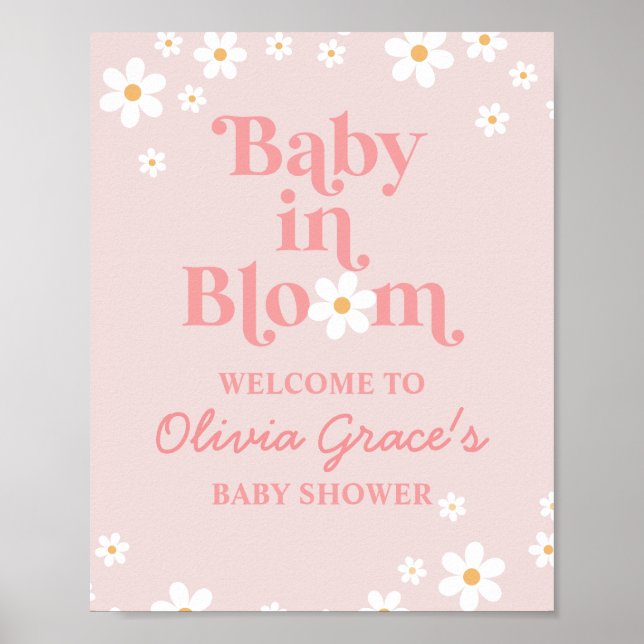 Baby in Bloom Pink Daisy Shower Welcome Poster (Front)