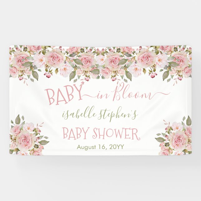 Baby in Bloom Pink Floral Baby Shower Banner (Horizontal)