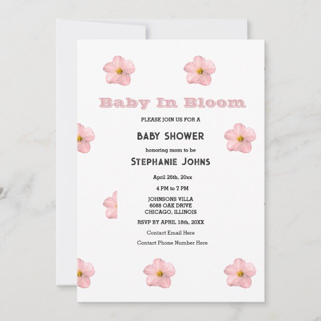 Baby In Bloom Pink Floral Baby Shower Girl Trendy Invitation (Front)