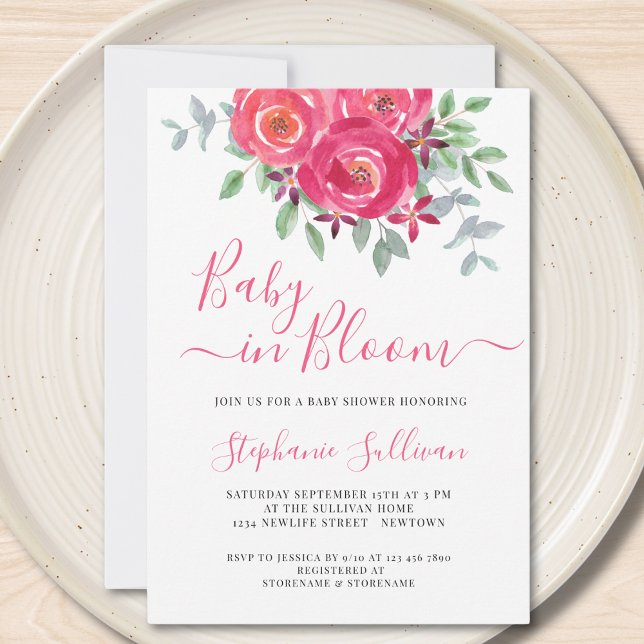 Baby in Bloom Pink Floral Baby Shower Invitation (Creator Uploaded)