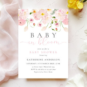 Baby In Bloom Pink Floral Baby Shower Invitation