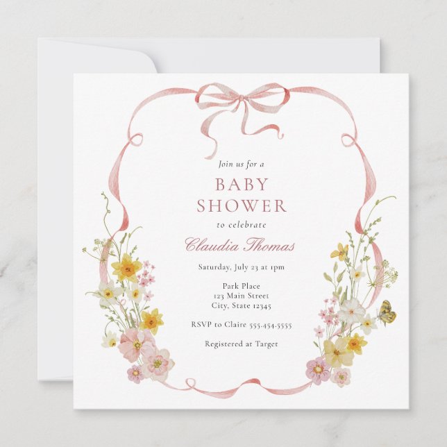 Baby in Bloom Pink Floral Baby Shower Invitation (Front)
