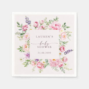 Baby in Bloom Pink Floral Baby Shower Napkins