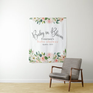 Baby in Bloom Pink Floral Baby Shower Tapestry