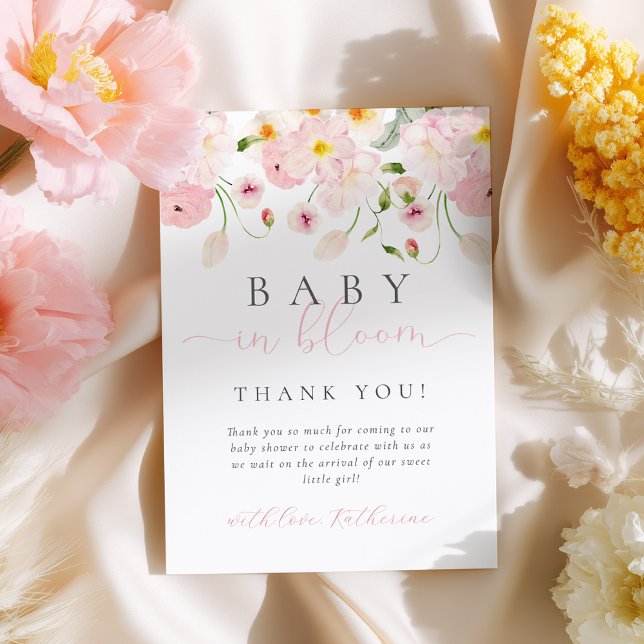 Baby In Bloom Pink Floral Baby Shower Thank You Card (Creator Uploaded)