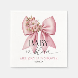 Baby In Bloom Pink Floral Bow Baby Shower Napkin