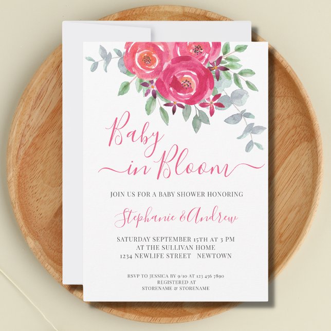 Baby in Bloom Pink Floral Couples Baby Shower Invitation (Creator Uploaded)