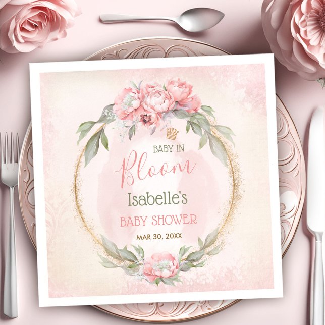 Baby In Bloom Pink Floral Elegant Girl Baby Shower Napkin (Baby In Bloom Pink Floral Elegant Girl Baby Shower Napkins)