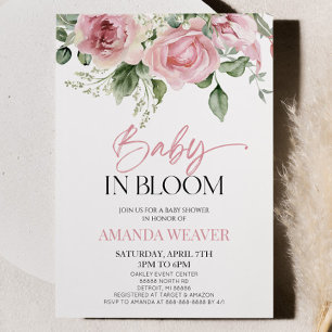 Baby In Bloom Pink Floral Flower Baby Shower Invitation